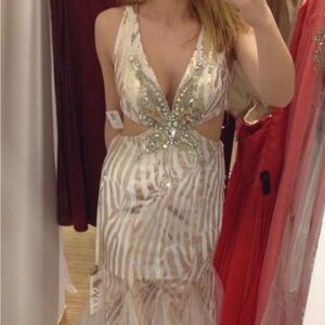 Elegant Gold and White Sequin Prom Dress